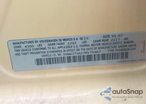 2007 Volkswagen Jetta Gli из США, поврежденный, VIN 3VWWJ71K27M175967